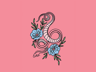 FLORAL SNAKE design illustration logo merch design minimal pink snake tattoo