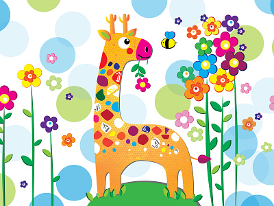 Giraffe design аппликация вектор векторная графика детский рисунок животные жираф иллюстрация персонаж пчелы цветы
