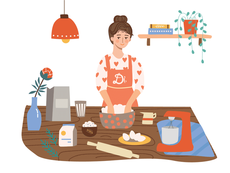 Pirogi Di animation design gif анимация вектор векторная графика выпечка девушка дом доставка иллюстрация кухня машина персонаж пироги портрет