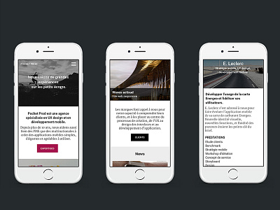 Home, case study pages. Web agency website mobile version