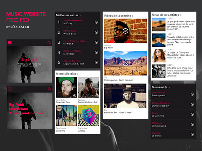 Music website - Free PSD template charts free psd free template gobelins mobile music news psd ui ux website