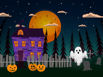 Halloween 2d animation after effect animation ghost halloween house illustrator moon night pumpkin scary vector