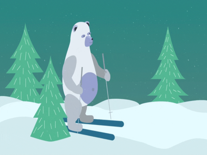 Winter sport 2d animation after effect animation animation after effects bear character cute illustration illustrator skiing snow tree winter