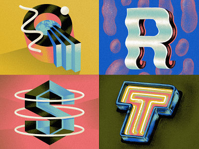 Q R S T for 36 Days of type 36daysoftype 80s style alphabet drop cap font hand lettering illustration neon sign type typeface typography