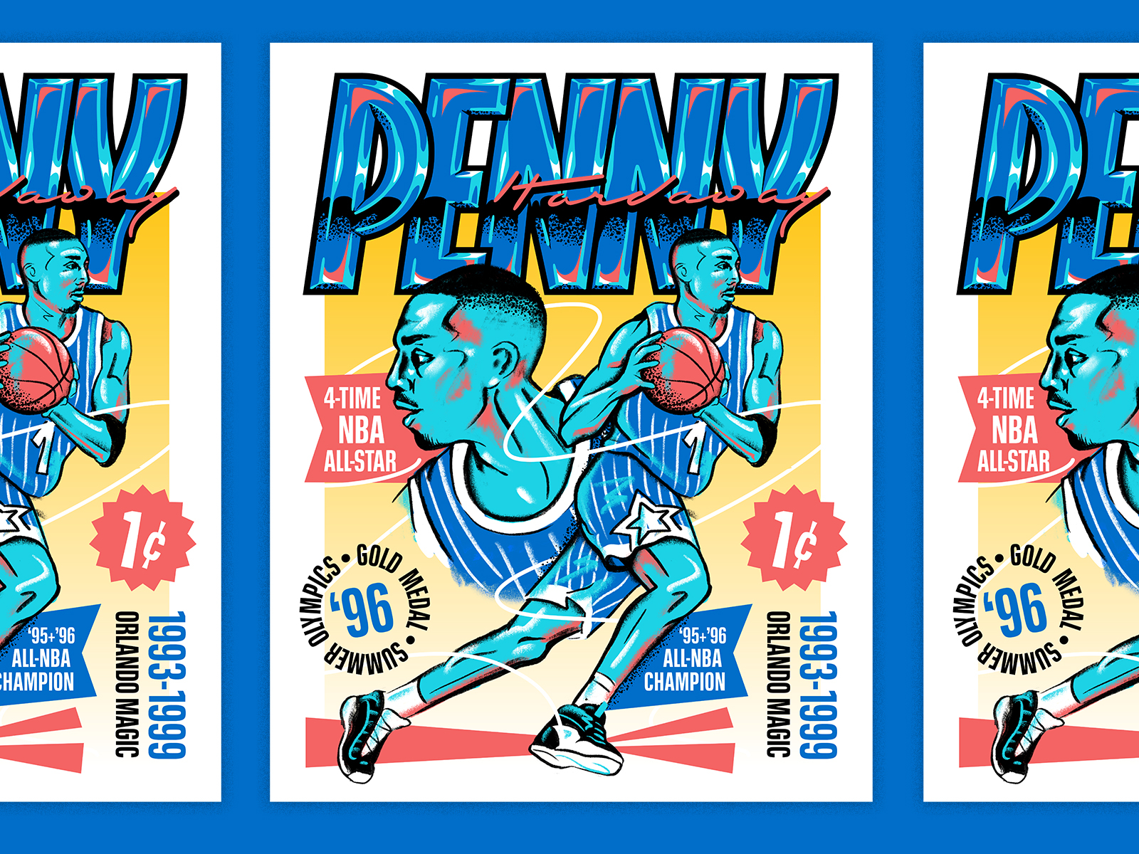 Penny Hardaway for the Orlando Magic 90s basketball font hand lettering illustration orlando orlando magic people portrait poster sports sports poster type design typography