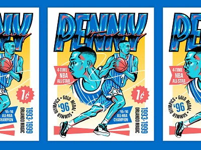 Penny Hardaway for the Orlando Magic 90s basketball font hand lettering illustration orlando orlando magic people portrait poster sports sports poster type design typography