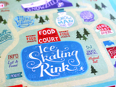 Holiday Festival Map christmas festival map hand lettering holiday holidays ice skating illustration map winter word art
