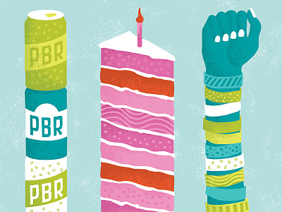 5 Year Anniversary Poster arm beer cake candle hand illustration pbr poster wristbands