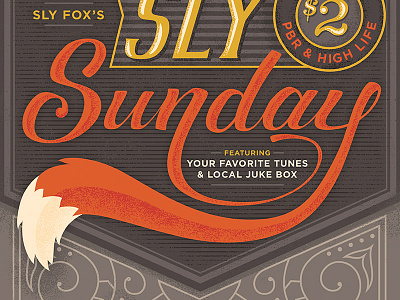 Sly Sundays Poster 1920s bar beer fox fox tail foxtail hand letter hand lettering poster script