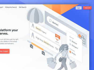 Site Search Hero Design and Illustration character design ecommerce gradients hero home page landing page product search search box store front ui web page