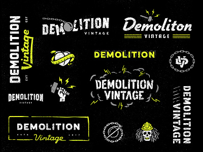 Hand-Lettered Branding Exploration branding construction demolition hand lettering hard hat hardware industrial skull texture typography vintage wrecking ball