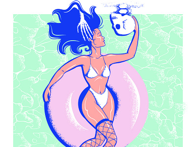 But I love him 80s character illustration love pool romance skeleton skull summer texture valentines day woman