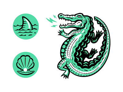Alligator alligator branding illustration lightening logo shark shell