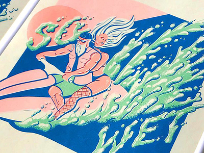 "So Wet" risoprint beach biker bikini diy florida hand lettering jetski miami motorcycle people printmaking risograph summer sunset tropical typography water