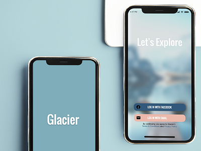 Glacier (fictional app) Redesign 100daychallenge adobe xd dailyui dailyuichallenge design challenge mobile app design mobile ui overlays popup design redesign ui design uidesign ux ui uxdesign
