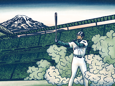 Thirty-six Views of Ichiro baseball ichiro illustration japanese mariners mt. ranier seattle sports woodblock