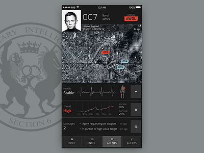 Daily UI #6 - User Profile 007 bond dailyui dark intelligence james bond map profile secret agent ui user