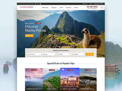Travel Website hero homepage machu picchu travel website