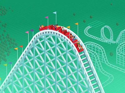 Rollercoaster Tychoon illustration isometric retro rollercoaster video game