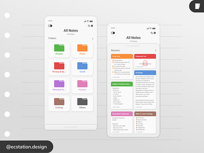 Mobile Notes App UI Design Exploration (Light Theme 1) design mobile mobile app mobile app design mobile design mobile ui notes notes app ui ui ux ui ux design ui design uiux ux ux design