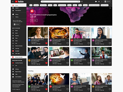 Youtube Home Page Template Dark Mode - Adobe XD  Free Download