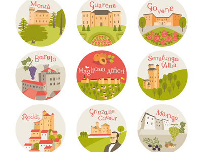 Italian castles castle food history illustration italy landscape vector wine