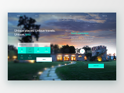 Travel rental platform - Concept blur carousel design filter home minimal search bar site split travel ui website