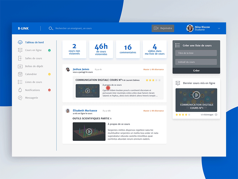 Moodle Concept 2016 - Student Dashboard concept dashboard design live school school app site ui uidesign video web webapp website