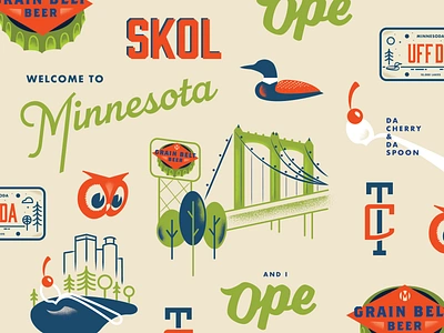 A big ol' hotdish bridge collage creative design graphicdesign hotdish illustration lineart midwest minneapolis minnesota mn north ope skol twins type typogaphy uffda vector