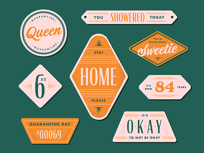 Quarantine Tags artdeco colors creative design graphicdesign greens home orange quarantine queen references retro shower signs stayhome tags type typogaphy vector vintage
