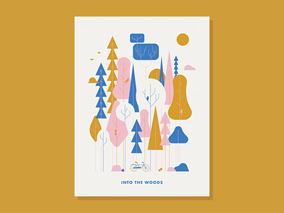 Into the Woods animals blue creative design geometric gold graphicdesign illustration lineart modern parks pink poster retro screenprint three color trees vector