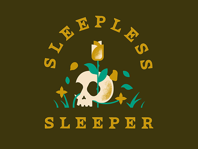 Sleepless Sleeper cream creative design flowers gold graphicdesign illustration nature plants rose skeleton skull sleep sleeper sleepless spooky teal texture type vector