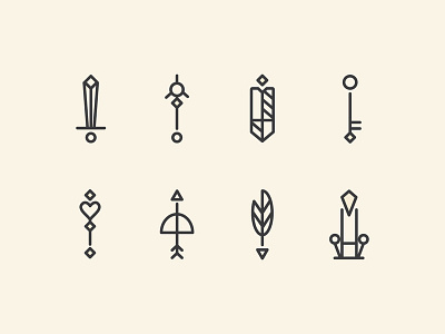 Personal Brand Icons arrow creative design feather graphicdesign icons iconset key lineart personal brand shield staff sword throne wand