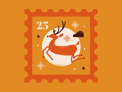 Merry Christmas christmas creative december design graphicdesign illustration moon reindeer rudolph series sky snow snowflake stamp stars vector