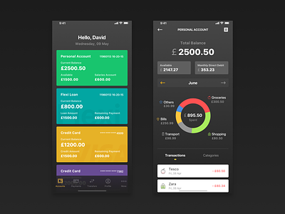 Banking and expenses management app app banking expenses finance management app night mode ui ux