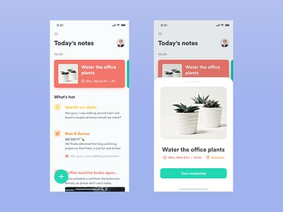 Office Care App calendar chat daily mobile notes office poll reports tasks ui ux