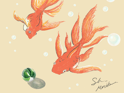 Ramune soda and Gold fish illustration