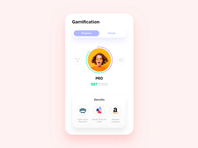 Gamification app benefits concept design gamification interface mobile points profile progress ui ux