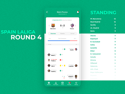 Football App app barca concept design football huesca mobile sport standing ui ux