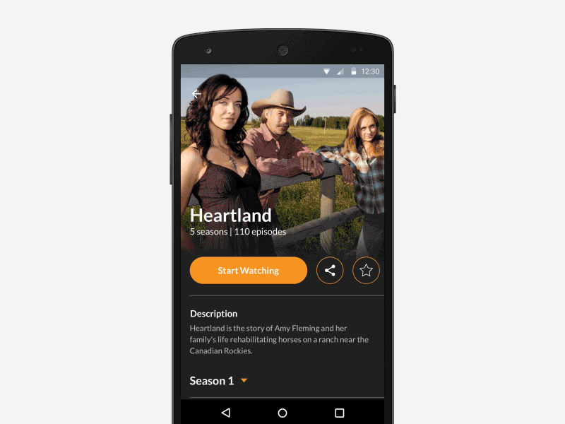 Feeln for Android ­- TV Show Detail android design android m android ui entertainment feeln hallmark material design materialup movie streaming scroll animation strv strvcom