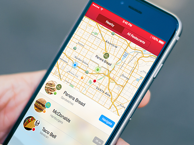 Nearby Rebound app fast fastchoice food location nearby restaurants score sketch ui