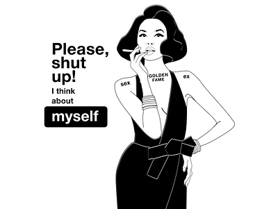 Woman in black black black dress line art line illustration quote design shutup smoke girl sticker think about vector art woman woman illustration woman in black woman portrait woman talk