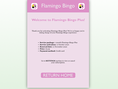 Daily UI #017 - Email Receipt affinity designer affinitydesigner app bingo boost daily daily 100 challenge daily ui dailyui dailyuichallenge email email receipt flamingo flamingo logo flamingos plus subscribe subscription ui ux