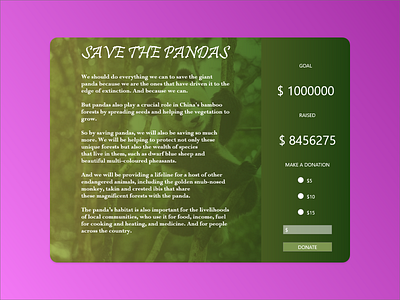 Daily UI #032 - Crowdfunding Campaign adobe adobe xd adobexd crowdfund crowdfunding daily daily 100 challenge daily ui dailyui dailyuichallenge design donate panda panda bear pandas save save the pandas typography ui ux