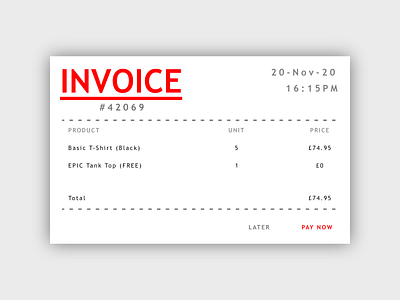 Daily UI #046 - Invoice affinity designer affinitydesigner clothing daily daily 100 challenge daily ui dailyui dailyuichallenge design epic fashion invoice invoice design invoice funding invoices invoicing pay now t shirts ui ux