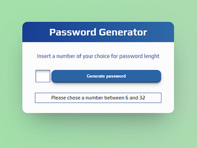 Password Generator blue design easy generate generator graphic design green letters minimal number numbers password password generator quick safe safety simple symbols ui white