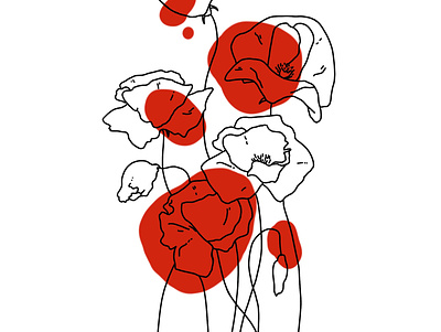 Poppy flower black contour design digital art hand drawn illustration isolated poppies poppy