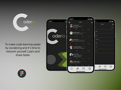 Coderio - Social Network of Developers app branding design developers figma icon logo minimal typography ui ux