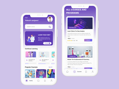 Educational app android cards course daily ui educational apps gradient icon design mobile app mockup modern purple school ui ui design