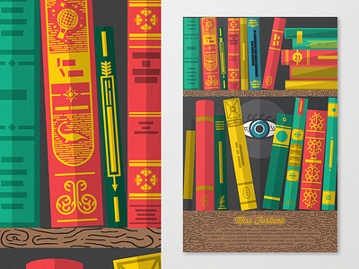 Miss Fortuna 2fresh2clean book books color dinosaurs eye eyeball fortune illustration jules verne library miss fortuna poster shelf texture vector wood